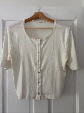 LA RELAXED Cream Button-Front Short Sleeve Top